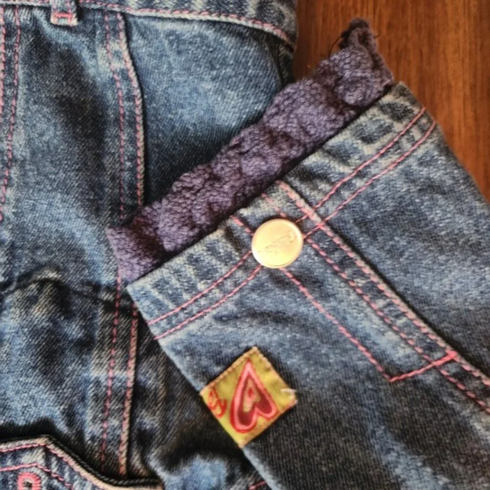 Barbie Kids Denim Jacket Pink Stitch Floral‎ Embroidery Size 4